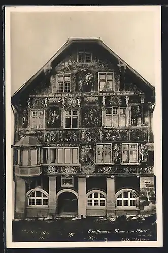 AK Schaffhausen, Fassadenmalerei am Haus zum Ritter