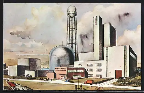 Künstler-AK Monroe, Michigan, Enrico Fermi Atomkraftwerk