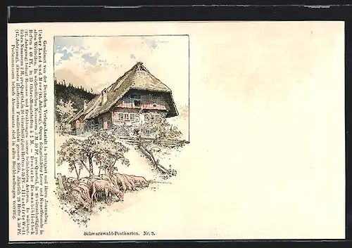 Künstler-AK Fritz Reiss: Schwarzwaldhaus und Schafe