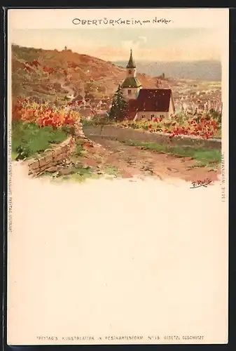 Lithographie Obertürkheim, Kirche