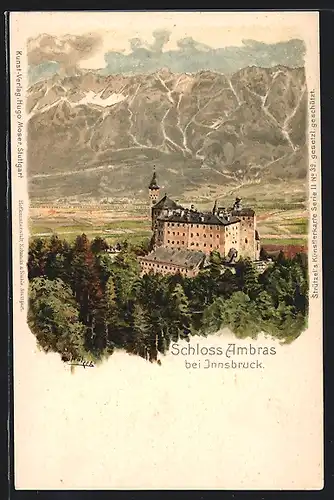 Künstler-AK Otto Strützel: Innsbruck, panoramablick auf das Schloss Ambras