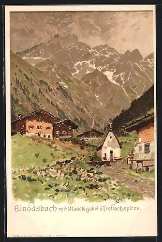 Künstler-AK Otto Strützel: Einödsbach, Mädelegabel und Trettachspitze