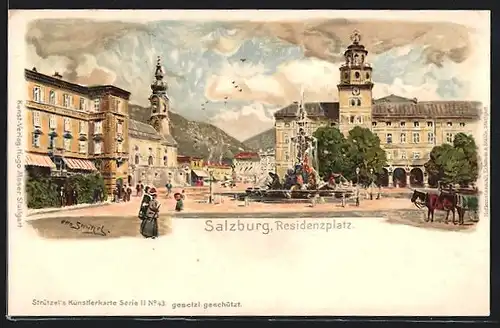 Künstler-AK Otto Strützel: Salzburg, Residenzplatz