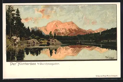 Künstler-AK Otto Strützel: Der Hintersee bei Berchtesgaden im Abendlicht