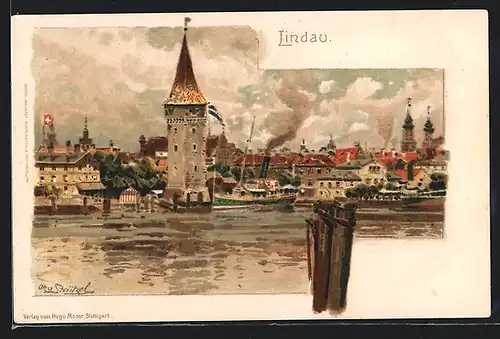 Künstler-AK Otto Strützel: Lindau, Ortsansicht vom Wasser aus gesehen