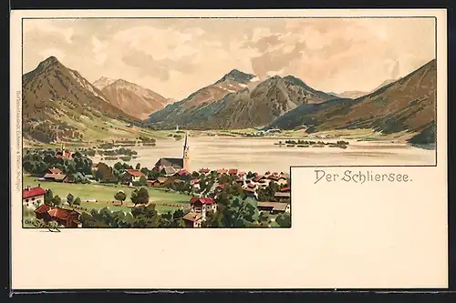 Künstler-AK Otto Strützel: Der Schliersee, Panorama