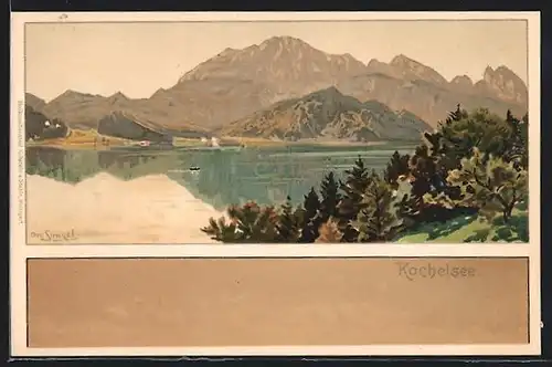 Künstler-AK Otto Strützel: Kochel, Blick über den Kochelsee mit Berge