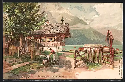 Künstler-AK P. Schmohl: Achensee, Bauernhaus am Achensee