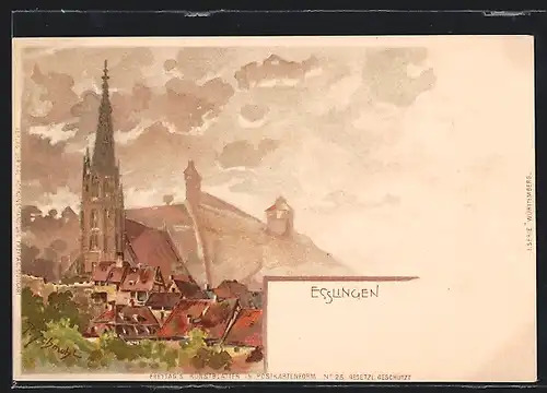 Künstler-AK P. Schmohl: Esslingen, Teilansicht mit Kirche