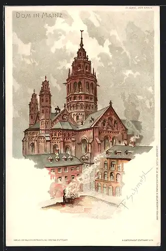 Künstler-AK P.Schmohl: Mainz, Dom von einem Innenhof aus gesehen