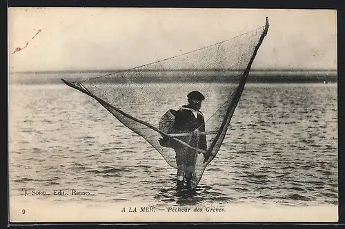 AK Mont Saint-Michel, Pêcheurs de Grèves, Krebsfischer am Strand