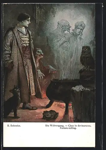 Künstler-AK S. Solomko: Mann erblickt eine übersinnliche Erscheinung, Die Wahrsagung