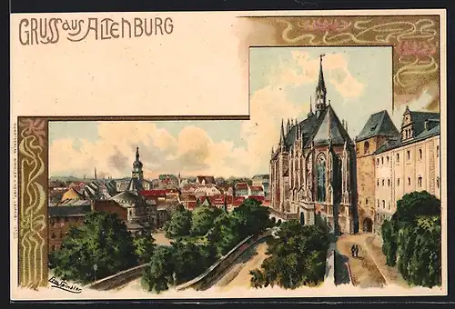 Künstler-AK Erwin Spindler: Altenburg, Teilansicht mit Schlosskirche