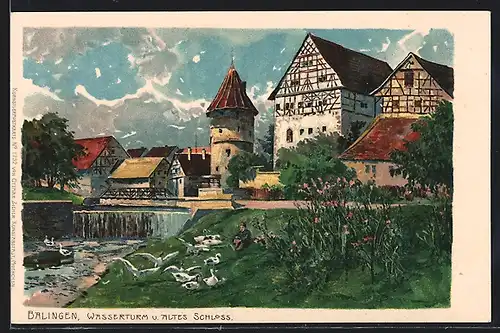 Künstler-AK Fritz Bergen: Balingen, Wasserturm und Altes Schloss