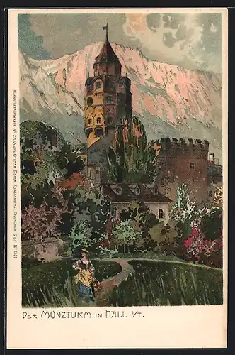Künstler-AK Carl Schmidt: Hall in Tirol, Blick zum Münzturm