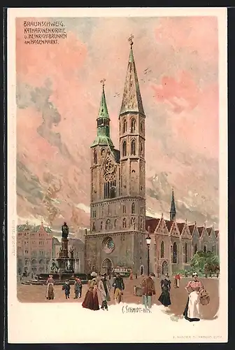 AK Braunschweig, Katharinenkirche und Heinrichsbrunnen