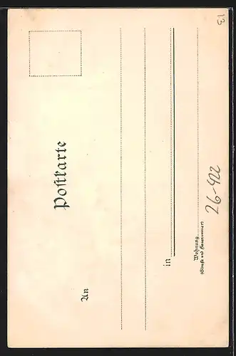 Lithographie Schwaneck, Strassenpartie mit Burg