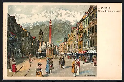 Künstler-AK Carl Schmidt: Innsbruck, Flaneure auf der Maria Theresienstrasse