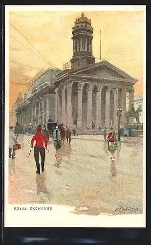 Künstler-Lithographie Henri Cassiers: Glasgow, Royal Exchange