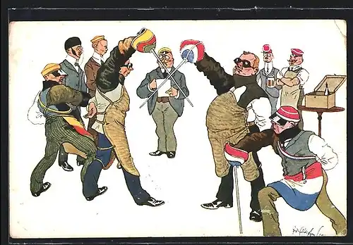 Künstler-AK Fritz Schönpflug: Studenten beim Fechtduell