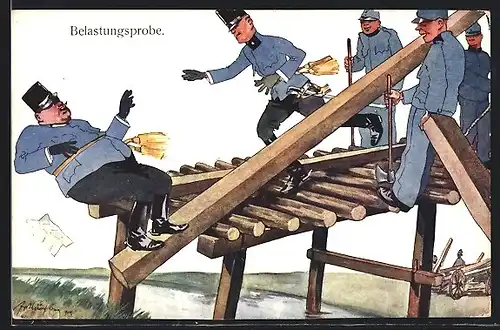 Künstler-AK Fritz Schönpflug: Belastungsprobe, Soldatenhumor