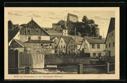 AK Pottenstein /Ofr., Ortspartie mit Brücke und Kirchturm