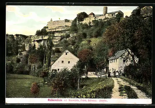 AK Rabenstein /Fränk. Schweiz, Ortspartie mit Neumühle, Höhle