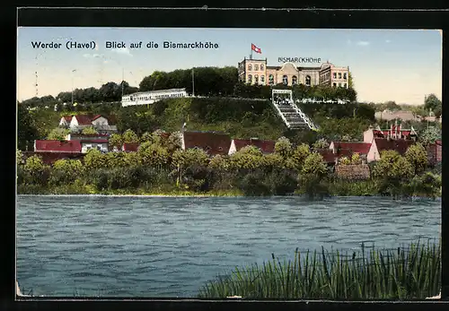 AK Werder /Havel, Hotel Bismarckhöhe, von der Havel gesehen