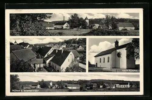 AK Hütten b. Grafenwöhr, Ortsansicht mit neuer Kirche