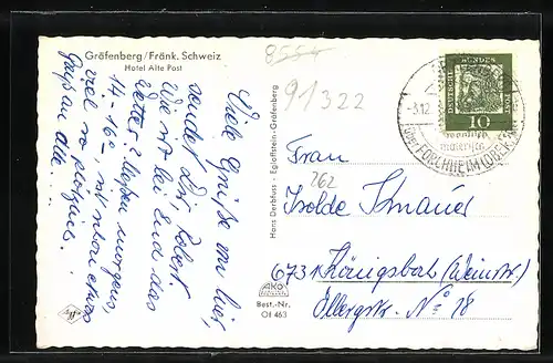 AK Gräfenberg / Fränk. Schweiz, Hotel Alte Post