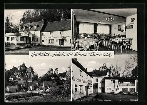 AK Tüchersfeld, Gaststätte Fränkische Schweiz, Aussenansicht u. Inneres