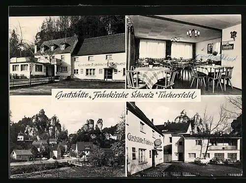 AK Tüchersfeld, Gaststätte Fränkische Schweiz, Aussenansicht u. Inneres