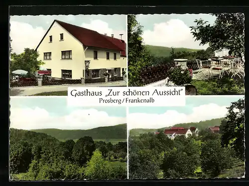 AK Prosberg, Gasthaus Zur schönen Aussicht, Hans Haas, Aussen- und Terrassenansicht, verschiedene Ortsansichten