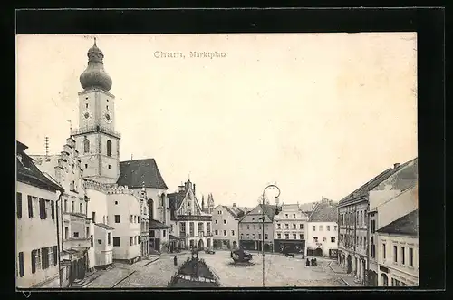 AK Cham, Marktplatz mit Kirche