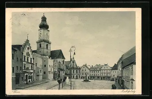 AK Cham, Marktplatz mit Kirche