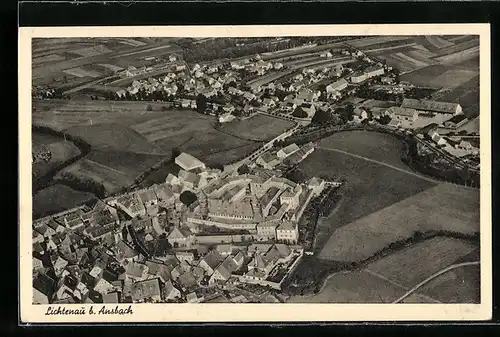 AK Lichtenau, Fliegeraufnahme der Ortschaft mit Burg