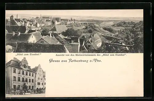 AK Rothenburg o./Tbr, Ortsansicht und Hotel zum Eisenhut