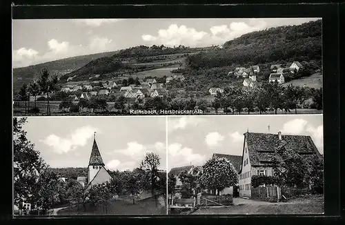 AK Kainsbach, Gesamtansicht mit Kirche und Gasthaus zum braunen Hirschen