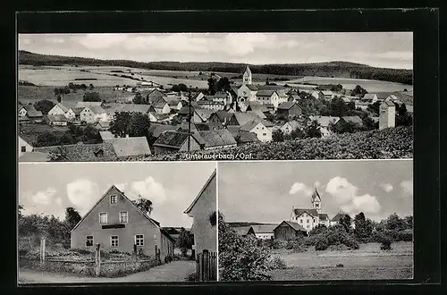 AK Unterauerbach /Opf., Gasthaus-Gemischtwaren, Bes. Gg. Braun, Ortsansicht mit Kirche, Panorama