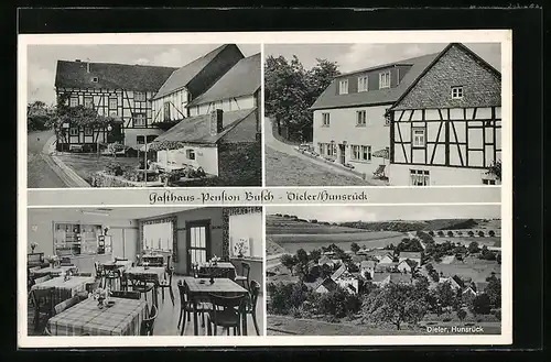 AK Dieler /Hunsrück, Gasthaus-Pension Busch, Aussen- und Innenansicht, Ortsansicht