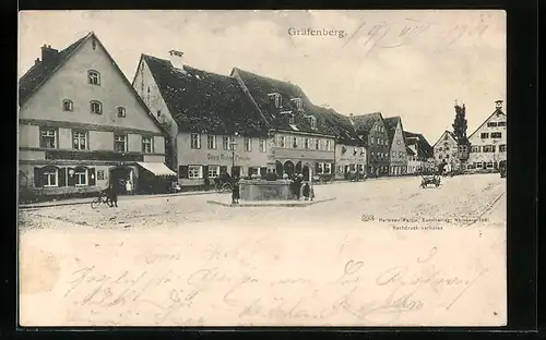 AK Gräfenberg, Marktplatz mit Brunnen und Fleischerei Georg Richter