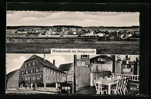 AK Wachenroth im Steigerwald, Gasthaus Klaus, Innenansicht, Fernblick zur Ortschaft