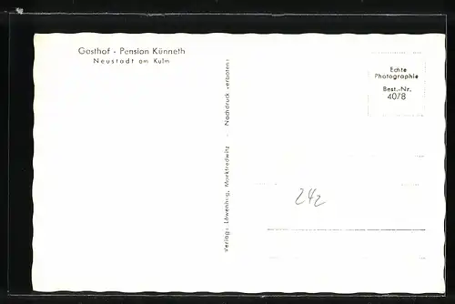 AK Neustadt /Kulm, Gasthof-Pension Künneth, Innenansicht und Ortspanorama