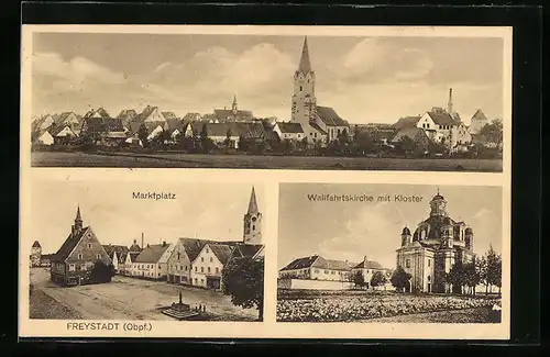 AK Freystadt /Opf., Wallfahrtskirche mit Kloster, Markplatz, Panorama