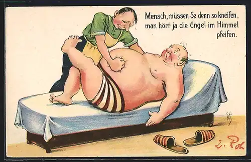 Künstler-AK Willi Scheuermann: Mann bekommt eine Massage