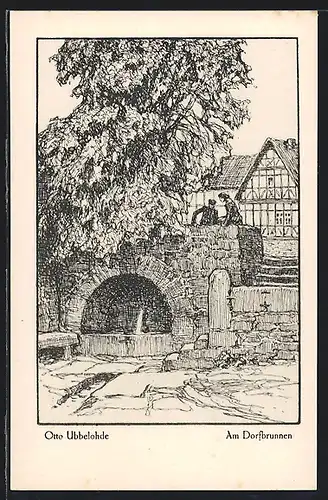 Künstler-AK Otto Ubbelohde: Aus dem Buche Meine Wälder, am Dorfbrunnen