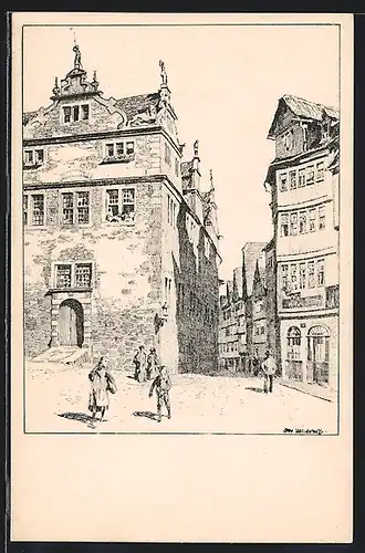 Künstler-AK Otto Ubbelohde: Kassel, Marställerplatz und Strasse Wildemannsgasse