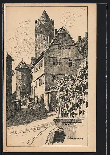 Künstler-AK Otto Ubbelohde: Schlitz /Hessen, Am Marktplatz