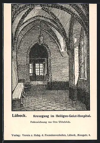 Künstler-AK Otto Ubbelohde: Lübeck, Kreuzgang im Heiligen-Geist-Hospital