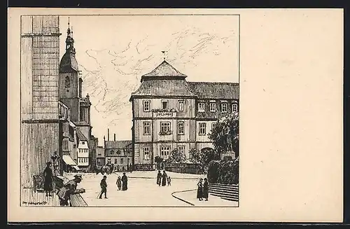 Künstler-AK Otto Ubbelohde: Fulda, Blick von der Terrasse des Schlossgartens